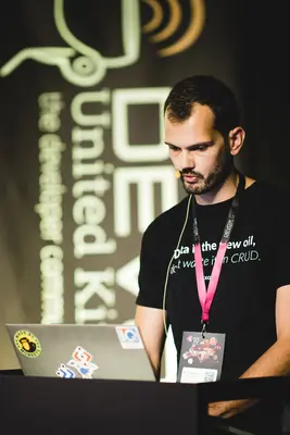 Photo taken of me on stage during live coding session